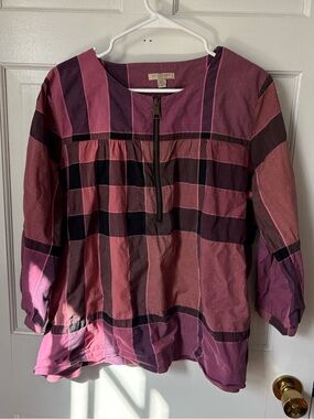 Burberry Brit Nova Check Plaid Blouse Top Pink Black -Extra Large (XL) Zip Front